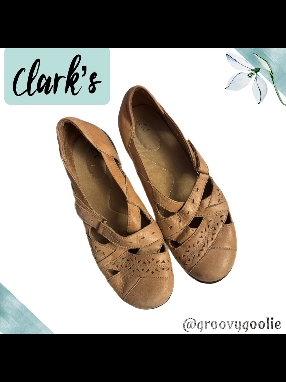 Clarks Tan Cutout Leather Flats Sz 8.5
